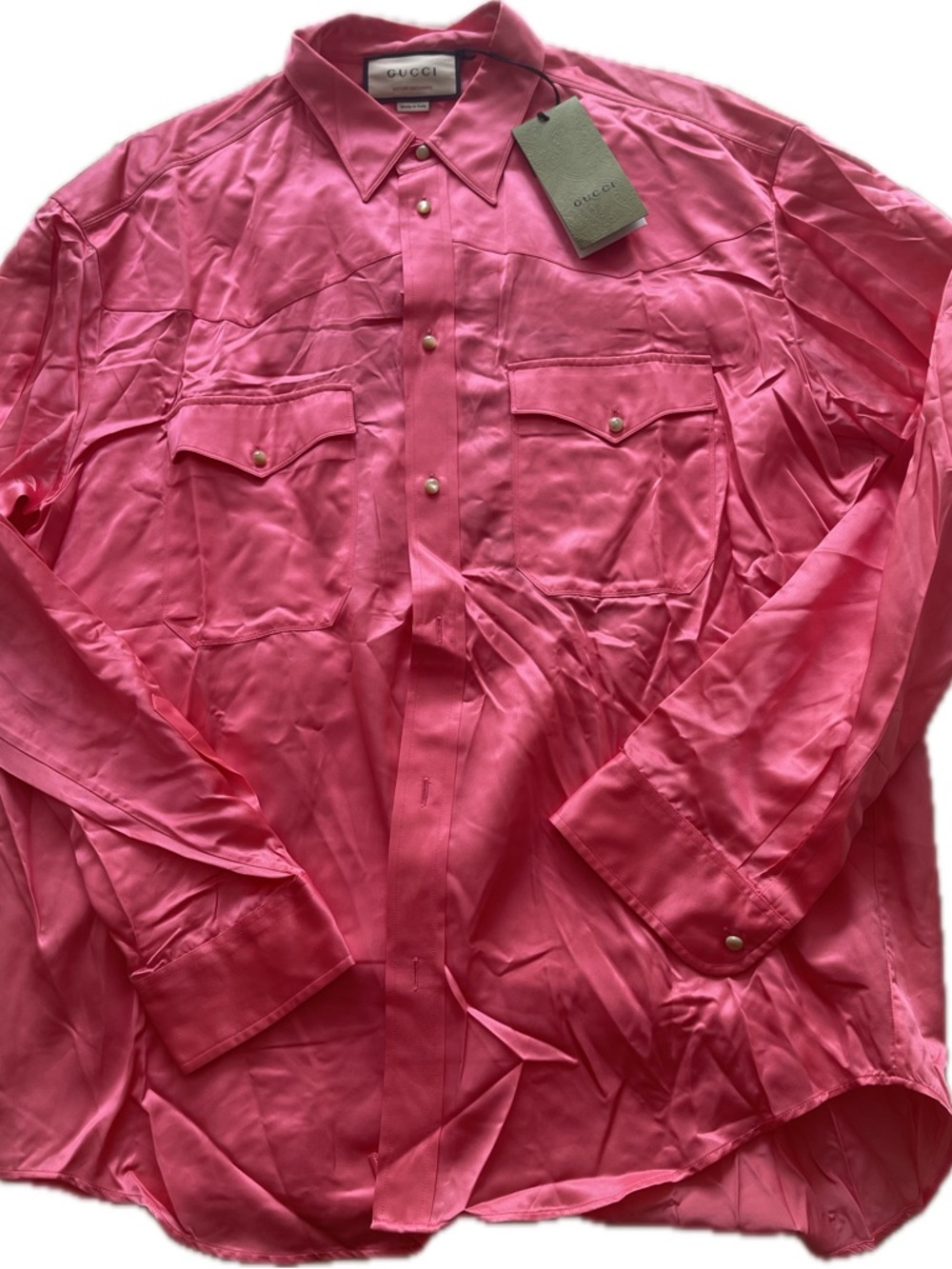 Gucci Hot Pink Silk Long-Sleeve Button-Down Shirt